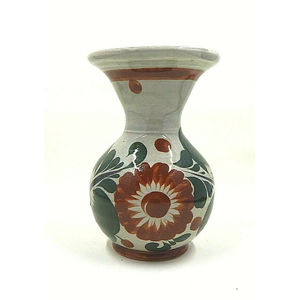 Tonala Small Vase Made in Mexico Folk Art Apple and Flower Signed 5 Inch Tall